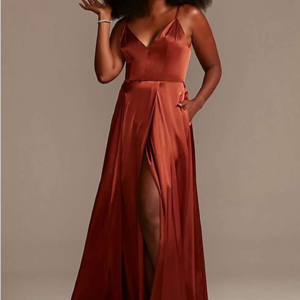 David's Bridal GALINA SIGNATURE
charmeuse deep v-neck a-line bridesmaid dress